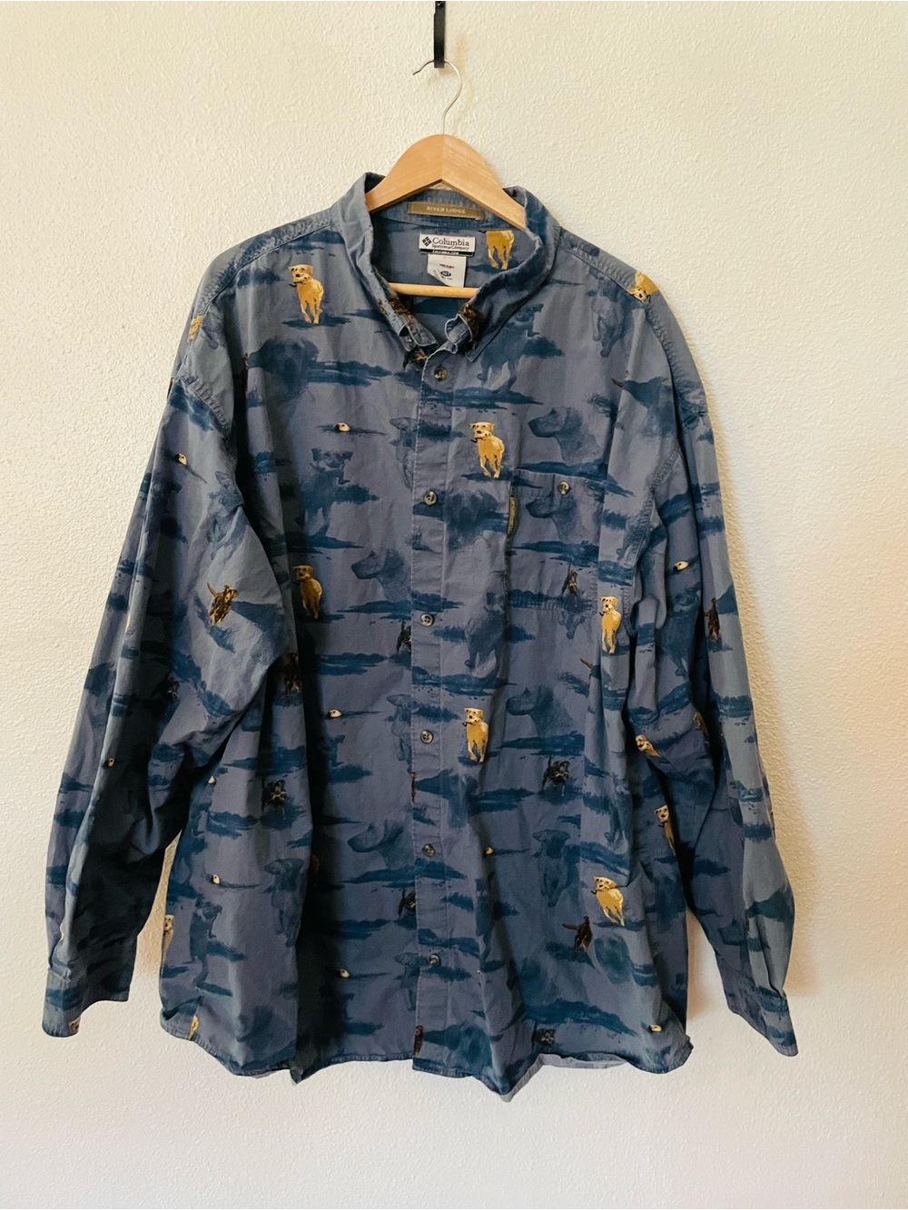 Columbia Blue Dog Labrador 100% Cotton Shirt River Lodge Tall Lab Size 3XT